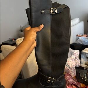 JustFab Black Tall Boots with Buckle Accents